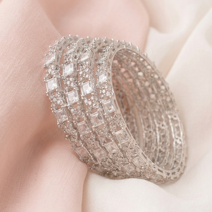 Silver Plated Kada Set With Zircon Stone Work - Set Of 2