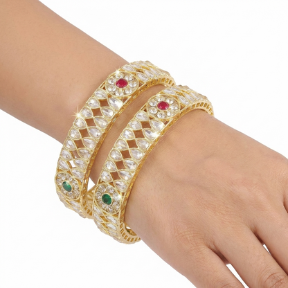 Golden Plated Metal American Diamond & Kundan Bangles Set-2