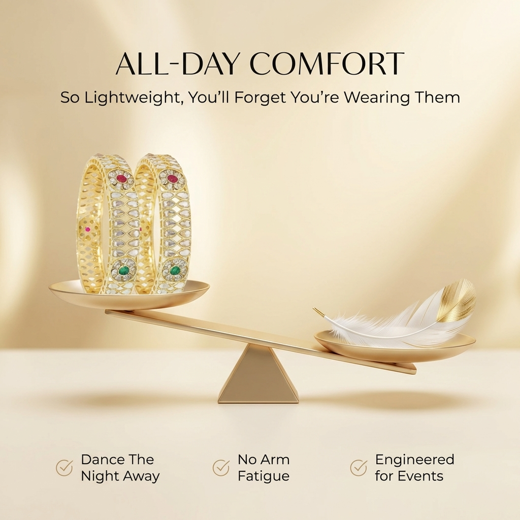 Golden Plated Metal American Diamond & Kundan Bangles Set-2
