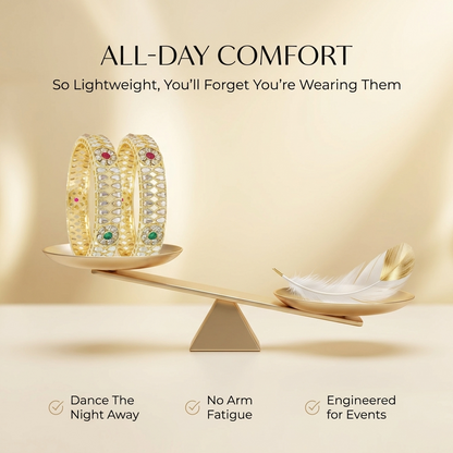 Golden Plated Metal American Diamond & Kundan Bangles Set-2