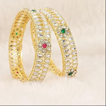 Golden Plated Metal American Diamond & Kundan Bangles Set-2