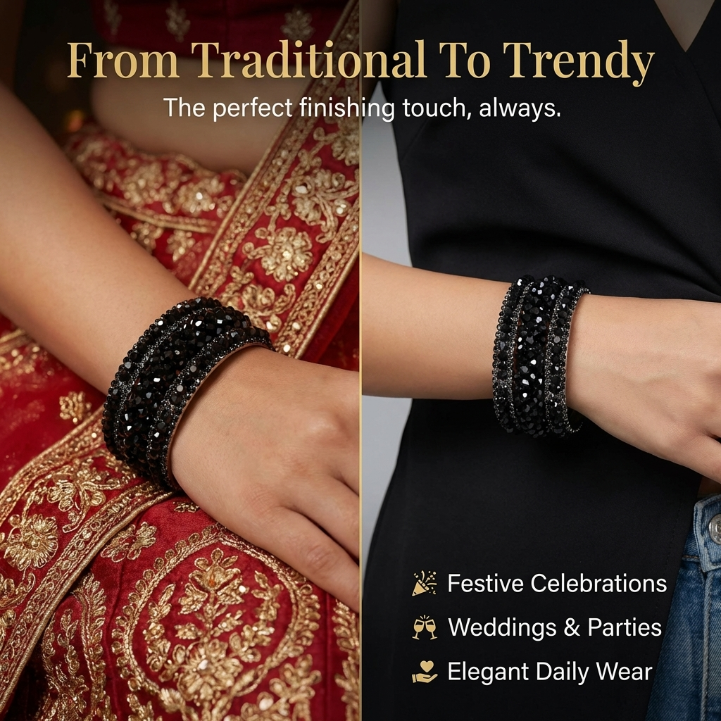 Elegant Black Metal Kada Bangle Set – Set of 6 Stylish Bangles