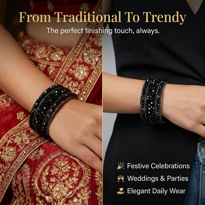 Elegant Black Metal Kada Bangle Set – Set of 6 Stylish Bangles