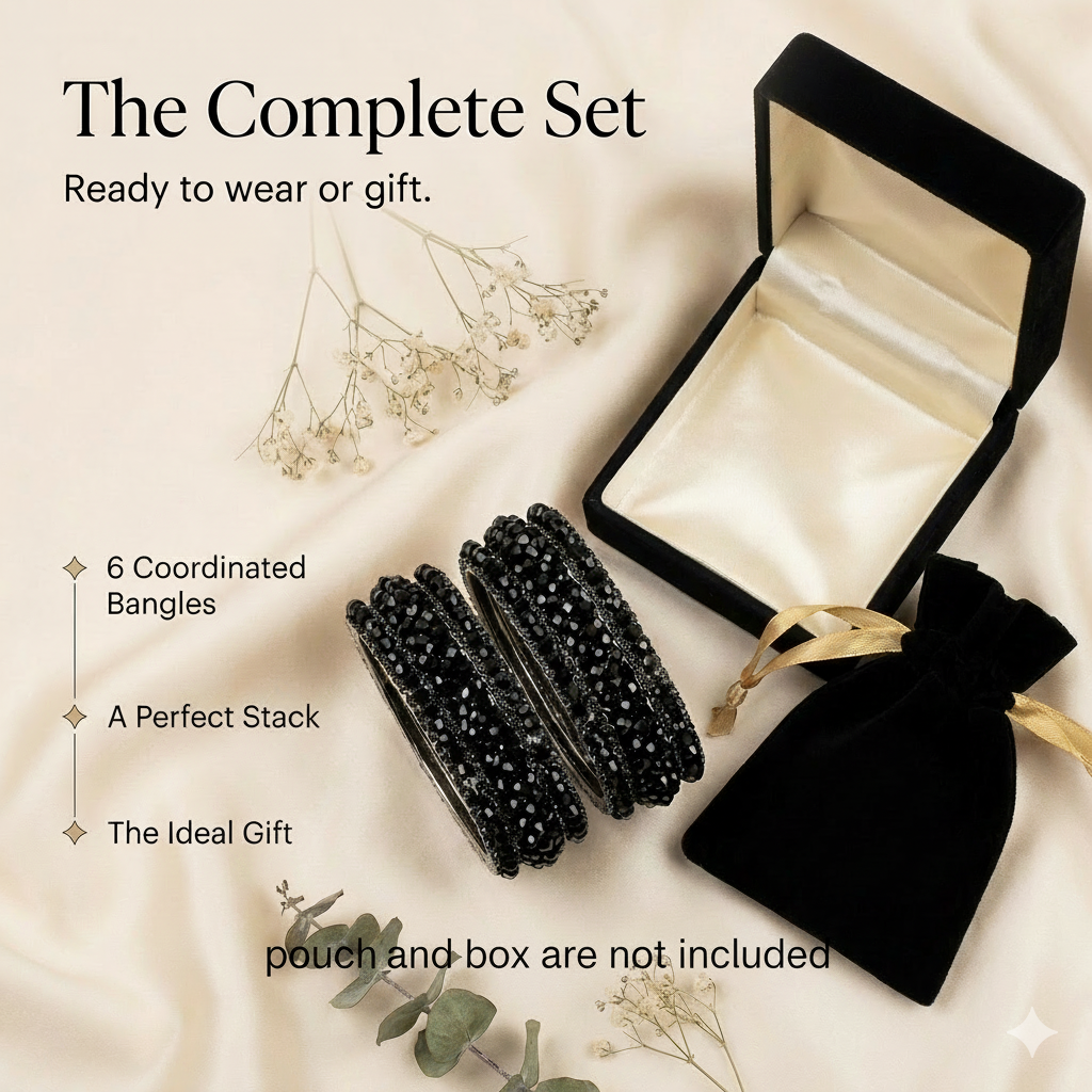 Elegant Black Metal Kada Bangle Set – Set of 6 Stylish Bangles