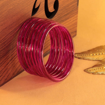 Jelly Bangle Glossy Glass Ruby Magenta Bangles Set (Pack of 8) –Ethnic Jewellery