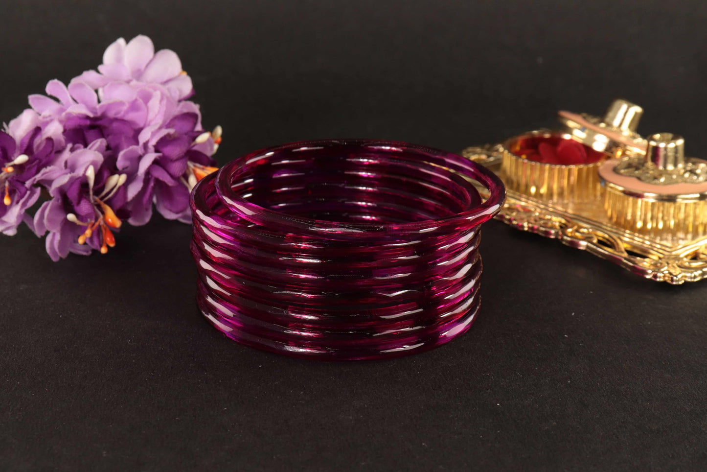 Jelly Bangle Glossy Glass Ruby Magenta Bangles Set (Pack of 8) –Ethnic Jewellery