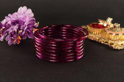 Jelly Bangle Glossy Glass Ruby Magenta Bangles Set (Pack of 8) –Ethnic Jewellery