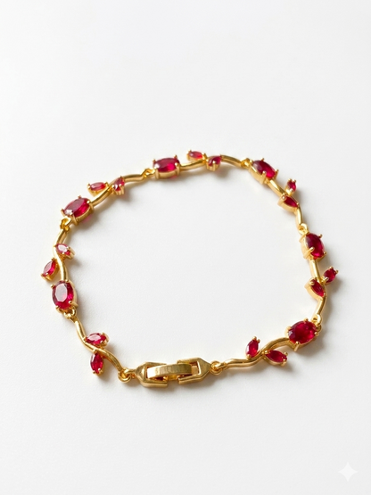 Elegant Gold-Toned Bracelet with Magenta Stone & Zircon Accents for Women & Girls | Stylish Designer Chain Bracelet for Daily & Party Wear