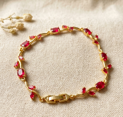 Elegant Gold-Toned Bracelet with Magenta Stone & Zircon Accents for Women & Girls | Stylish Designer Chain Bracelet for Daily & Party Wear