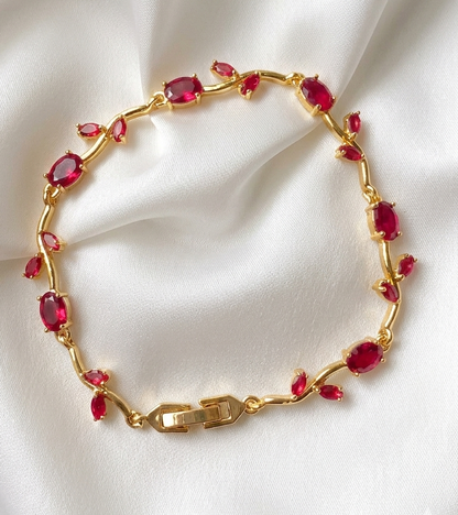 Elegant Gold-Toned Bracelet with Magenta Stone & Zircon Accents for Women & Girls | Stylish Designer Chain Bracelet for Daily & Party Wear