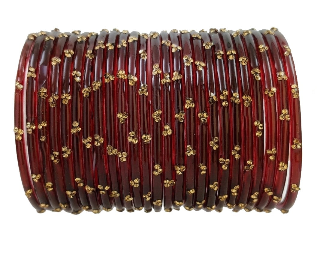 Traditional Maroon Stone Gold Bangles Set Glossy Finish with Golden Stone Work  Wear (Pack of 24)
