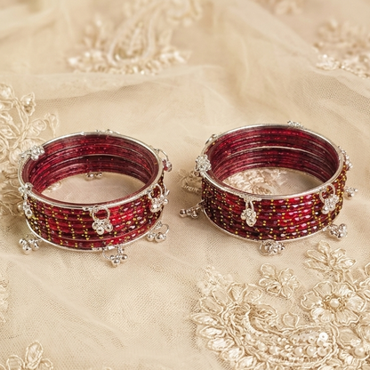 Trending Glass Bangle With Silver Ghunghroo Set For Women & Girls - Set Of 16
