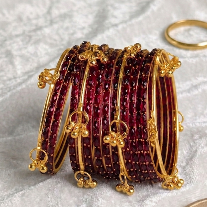 Trendy Glass Bangles With Gold Ghunghroo Set - Set Of 16
