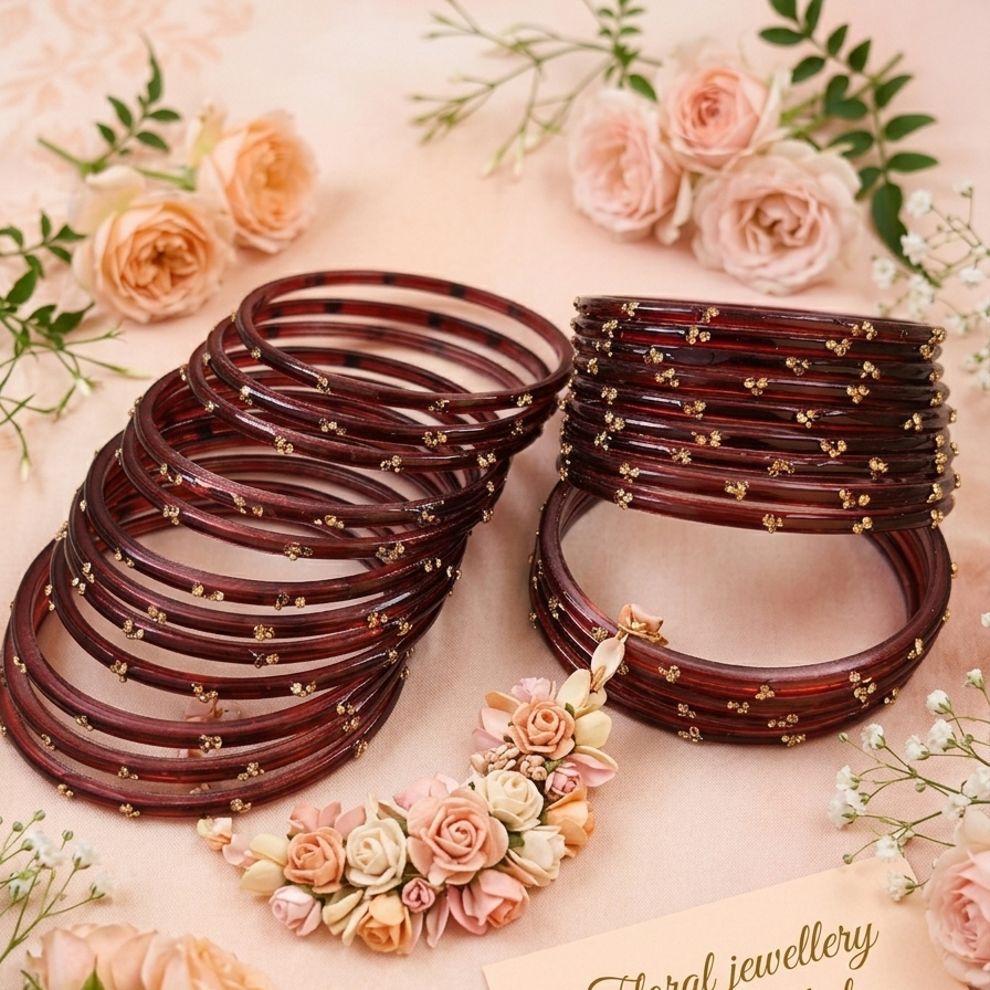 Traditional Maroon Stone Gold Bangles Set Glossy Finish with Golden Stone Work  Wear (Pack of 24)