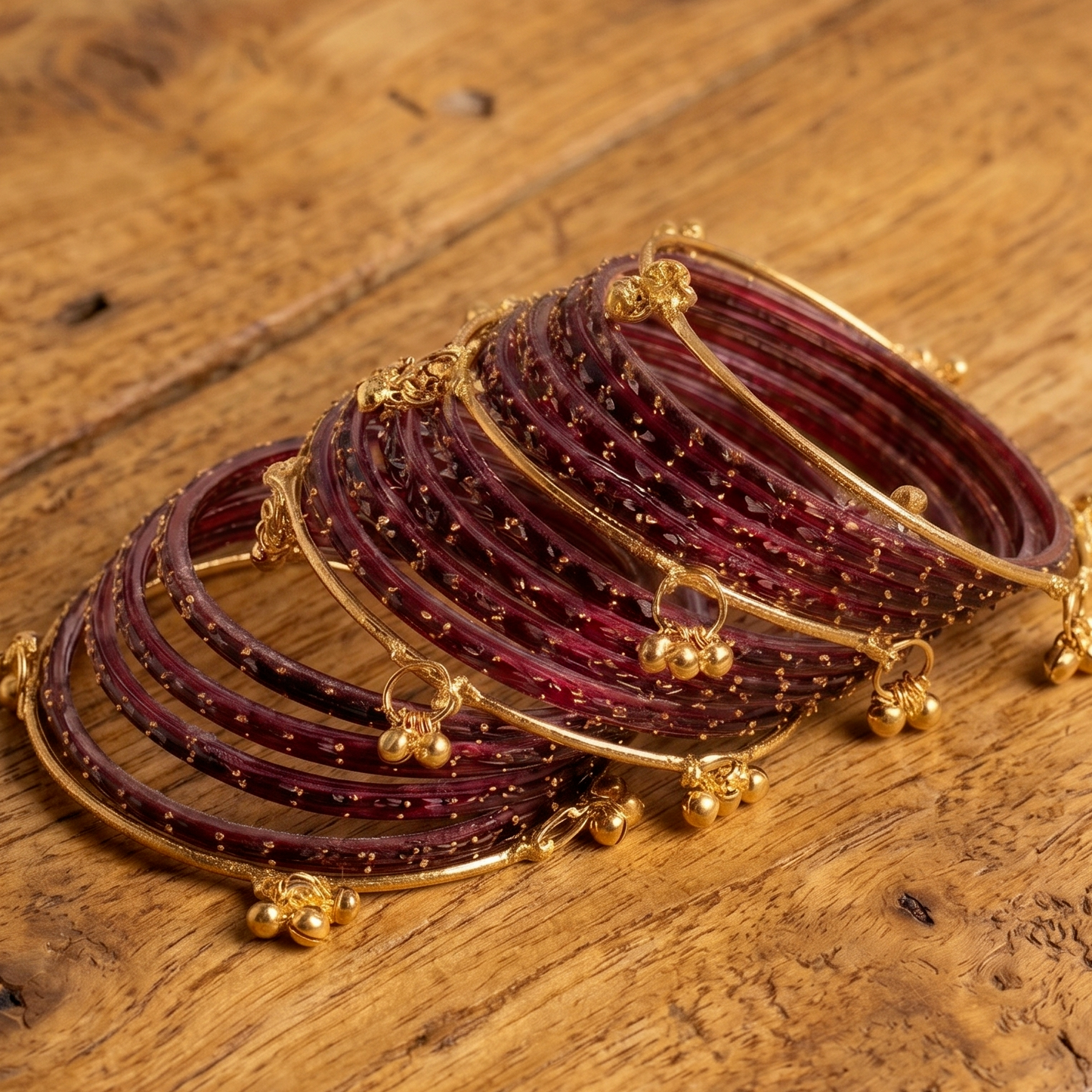 Trendy Glass Bangles With Gold Ghunghroo Set - Set Of 16