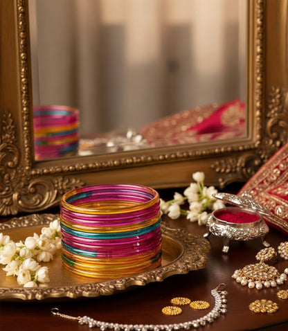 Jelly Bangle Glossy Glass Ruby Multi Bangles Set (Pack of 8) – Ethnic Jewellery