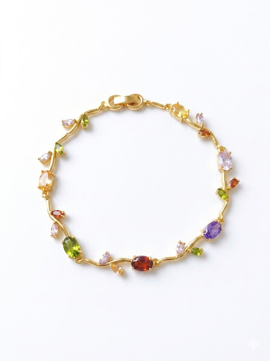 Elegant Gold-Toned Bracelet with Multi Stone & Zircon Stylish Designer Chain Bracelet for Daily & Party Wear