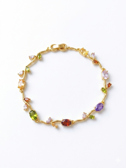 Elegant Gold-Toned Bracelet with Multi Stone & Zircon Stylish Designer Chain Bracelet for Daily & Party Wear