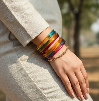 Jelly Bangle Glossy Glass Ruby Multi Bangles Set (Pack of 8) – Ethnic Jewellery