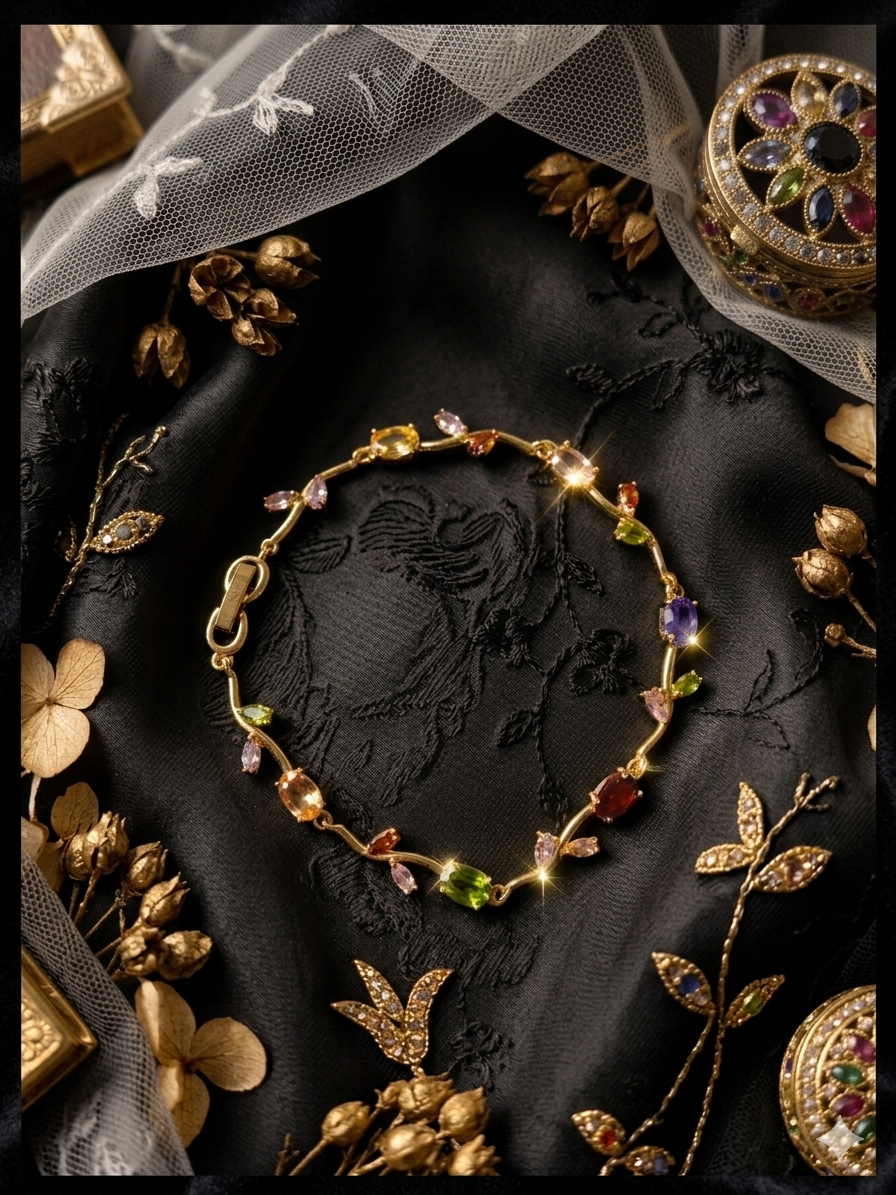 Elegant Gold-Toned Bracelet with Multi Stone & Zircon Stylish Designer Chain Bracelet for Daily & Party Wear