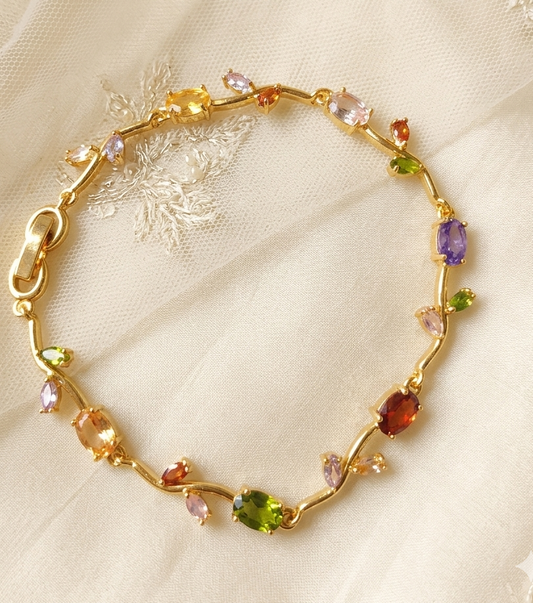 Elegant Gold-Toned Bracelet with Multi Stone & Zircon Stylish Designer Chain Bracelet for Daily & Party Wear