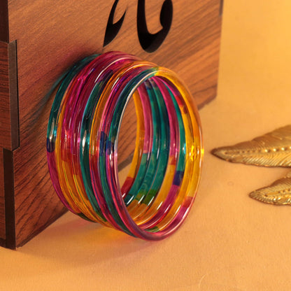 Jelly Bangle Glossy Glass Ruby Multi Bangles Set (Pack of 8) – Ethnic Jewellery