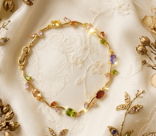 Elegant Gold-Toned Bracelet with Multi Stone & Zircon Stylish Designer Chain Bracelet for Daily & Party Wear