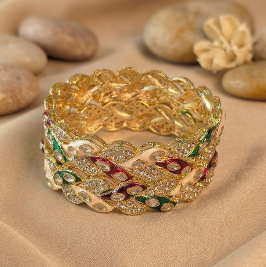 Gold Plated Multicolor Kada Set With Leaf Design - Set Of 2