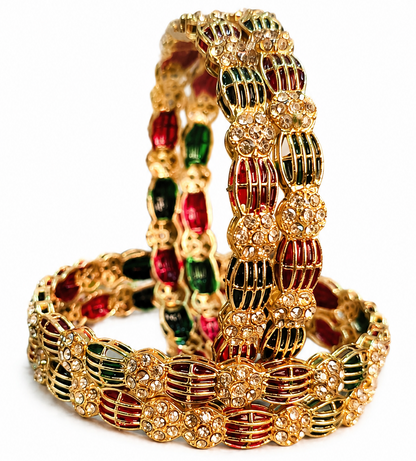 Trendy Gold Plated Zircon Meenakari Bangles for Women - Set Of 2