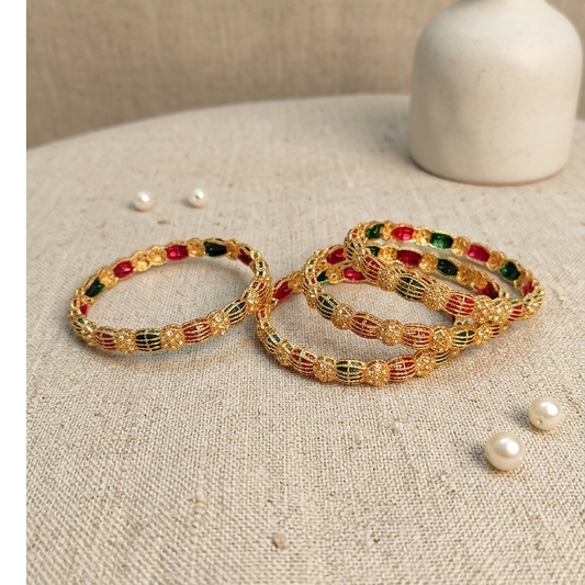 Trendy Gold Plated Zircon Meenakari Bangles for Women - Set Of 2
