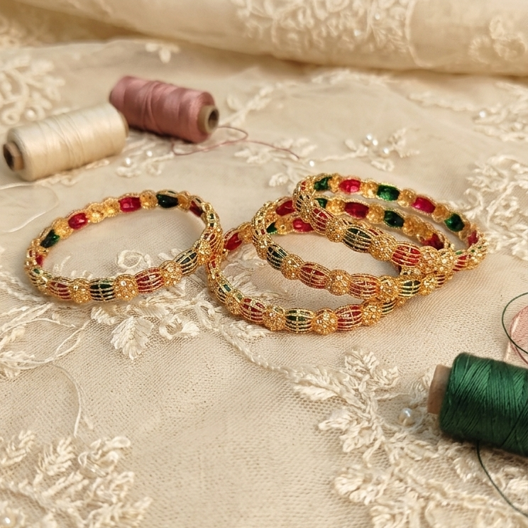 Trendy Gold Plated Zircon Meenakari Bangles for Women - Set Of 2