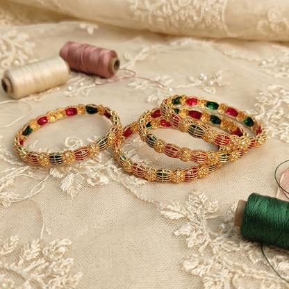 Trendy Gold Plated Zircon Meenakari Bangles for Women - Set Of 2