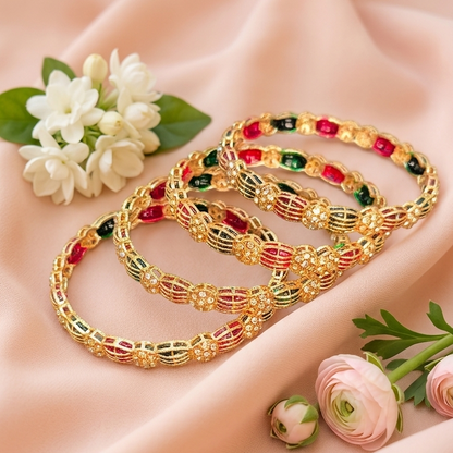Trendy Gold Plated Zircon Meenakari Bangles for Women - Set Of 2