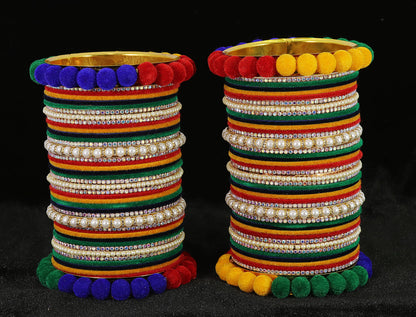 Multicolor Velvet Bridal Chuda – With Zircon & Bead Detailing