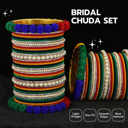 Multicolor Velvet Bridal Chuda – With Zircon & Bead Detailing