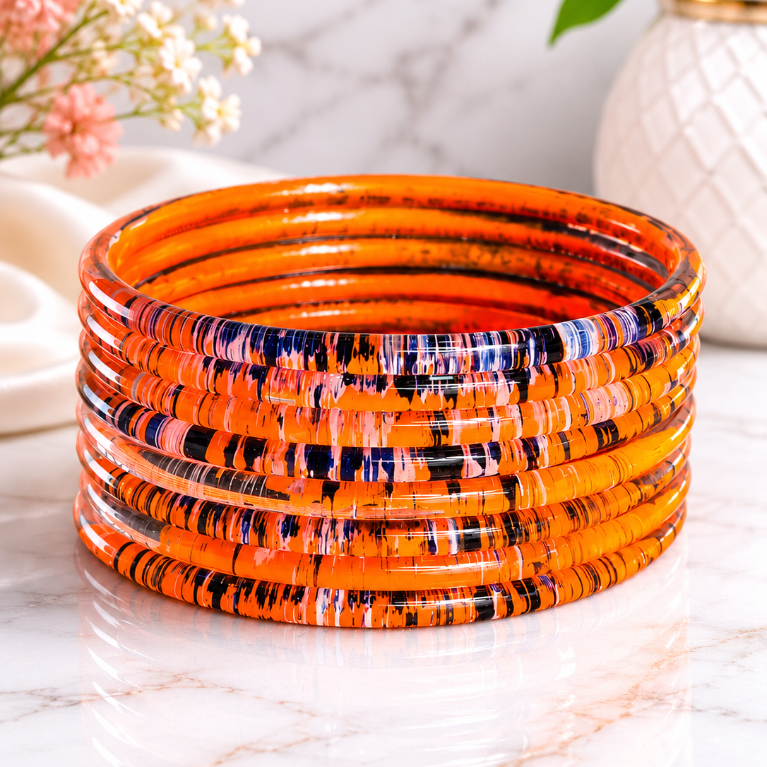 Glossy 3D Glass Bangle Set For Women - Set Of 8