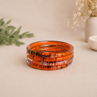 Trendy Glossy Glass Bangle Set For Women - Set Of 4