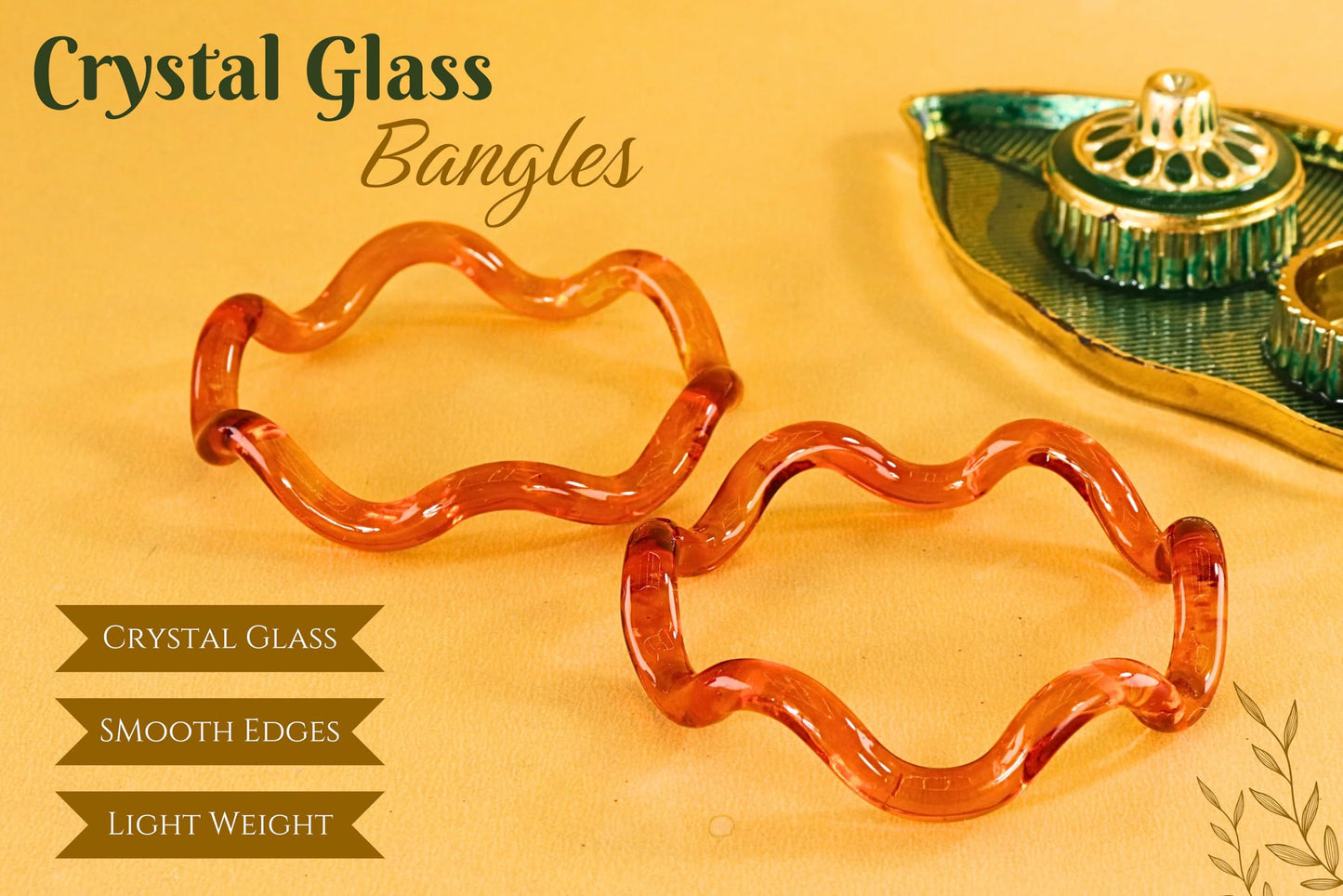 Stylish Zig Zag Crystal Glass Bangles Spiral Twisted Design Kada Set- 2