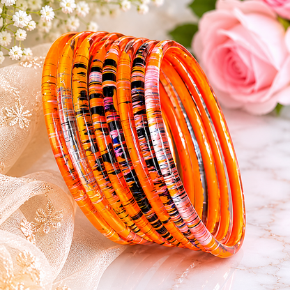 Glossy 3D Glass Bangle Set For Women - Set Of 8