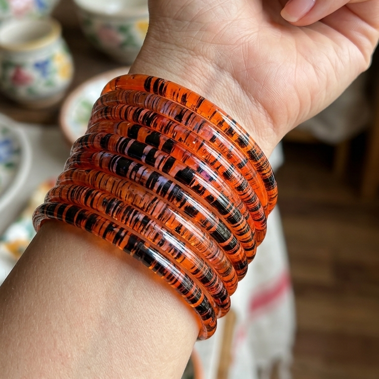Glossy 3D Glass Bangle Set For Women - Set Of 8