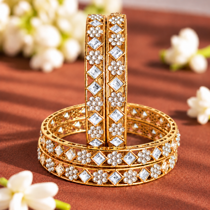 Premium GoldSilver Plated Bangles with American Diamond Bangles Set - Set Of 4