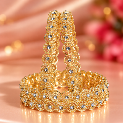 Premium Gold Plated With Sparkling Crystal Stones Bangles Set -Set Of 4