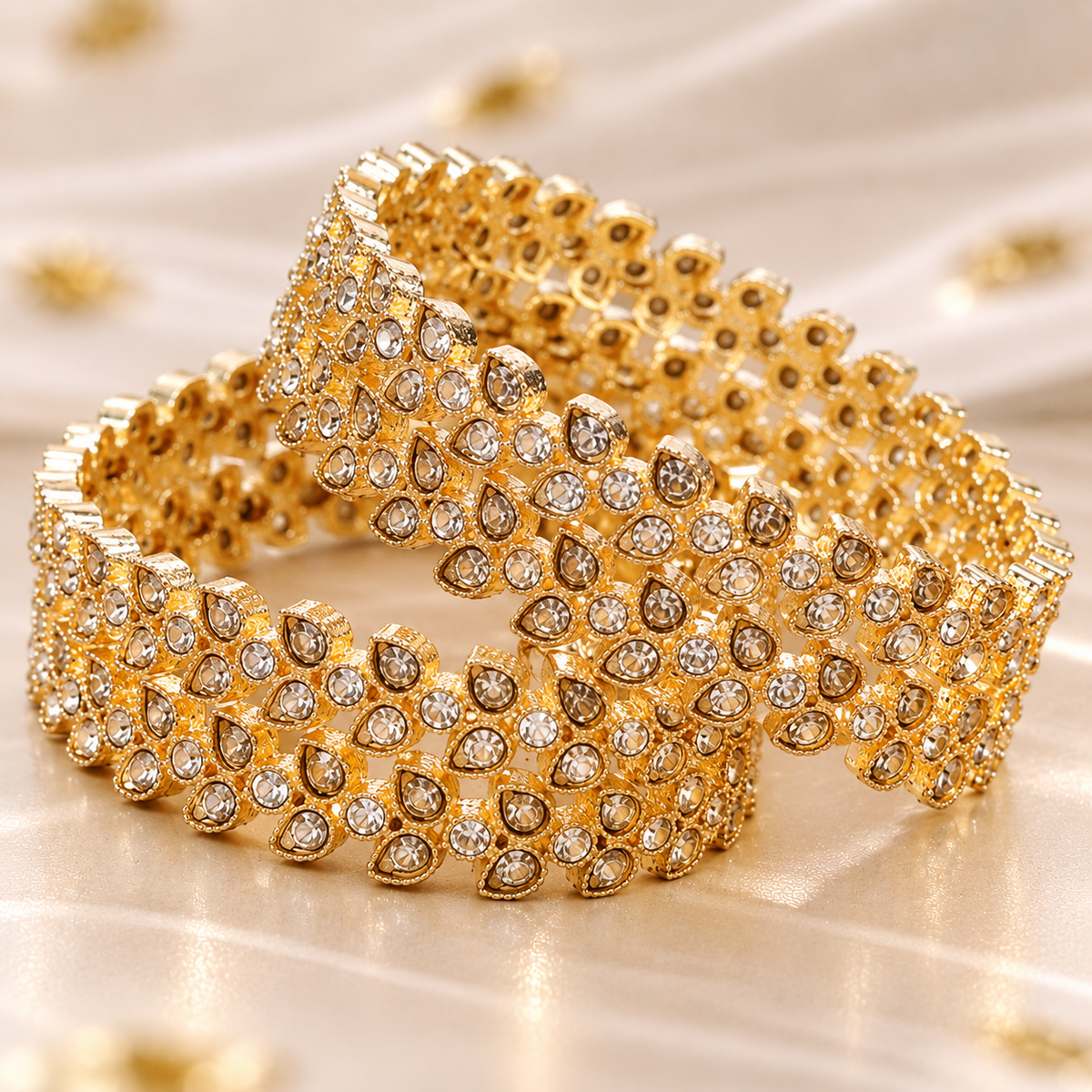 Gold Plated Designer Bangles Set With Crystal Stones - Set Of 4