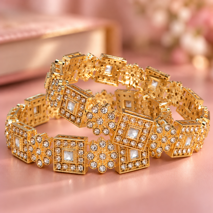 Gold Plated & Crystal Work Traditional Designer Bangle Set - Set Of 2