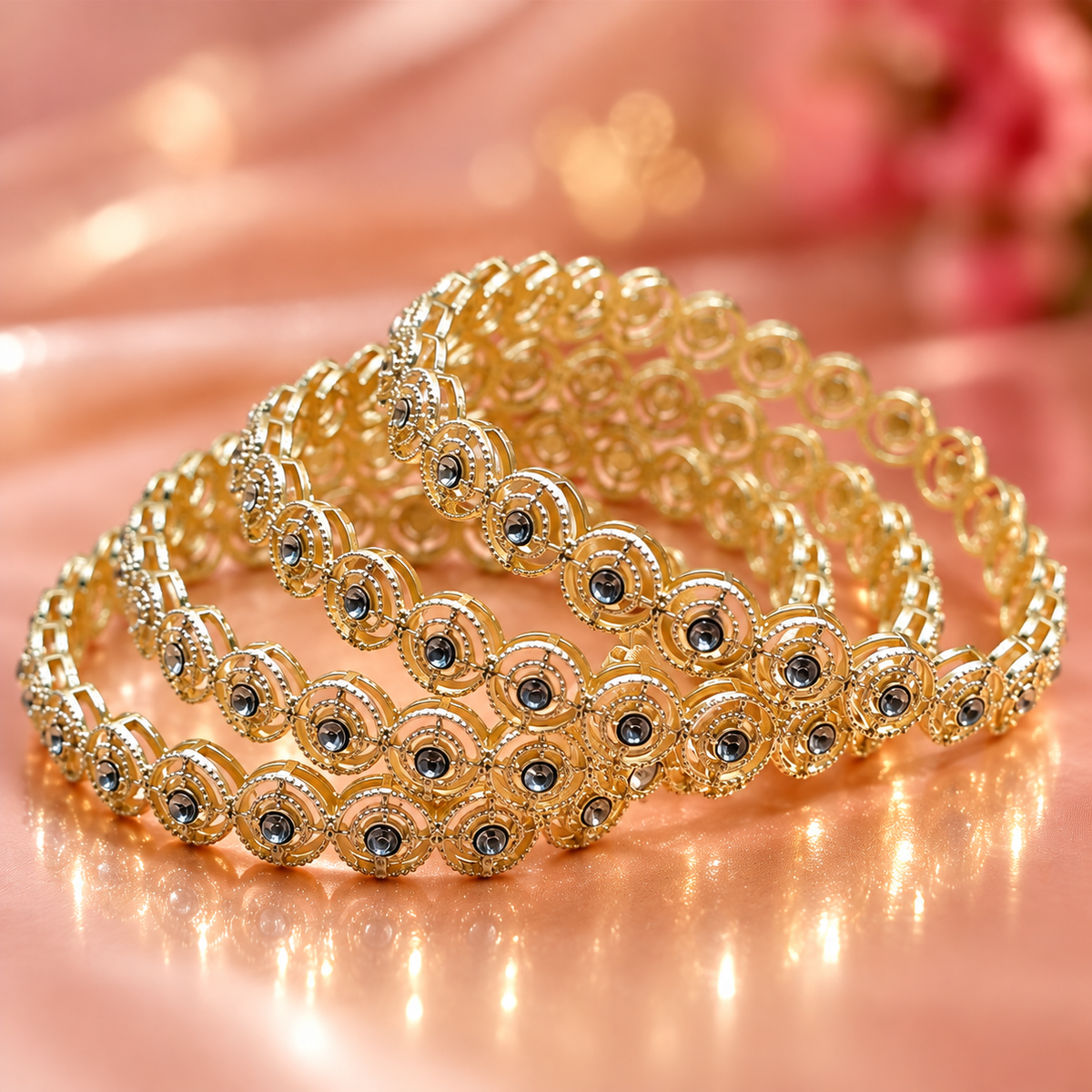 Premium Gold Plated With Sparkling Crystal Stones Bangles Set -Set Of 4