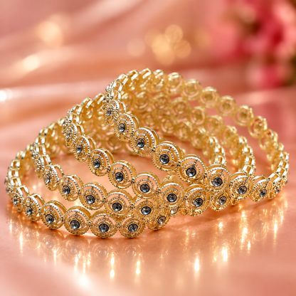 Premium Gold Plated With Sparkling Crystal Stones Bangles Set -Set Of 4