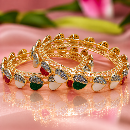 Designer Gold Tone Multicolor Meenakari Stone Bangel Set - Set Of 2