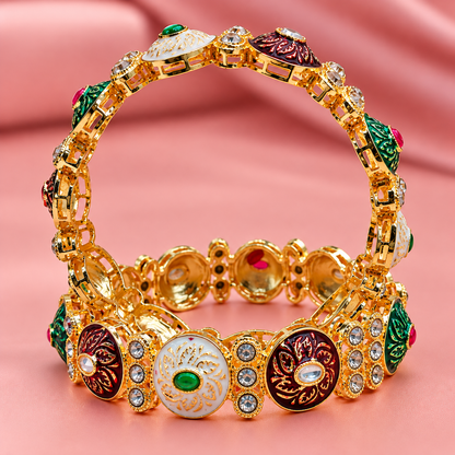 Premium Gold Plated Designer Kada Bangles Set with Multicolor Design - Set Of 2