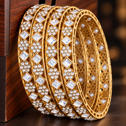 Premium GoldSilver Plated Bangles with American Diamond Bangles Set - Set Of 4