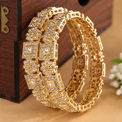 Gold Plated & Crystal Work Traditional Designer Bangle Set - Set Of 2